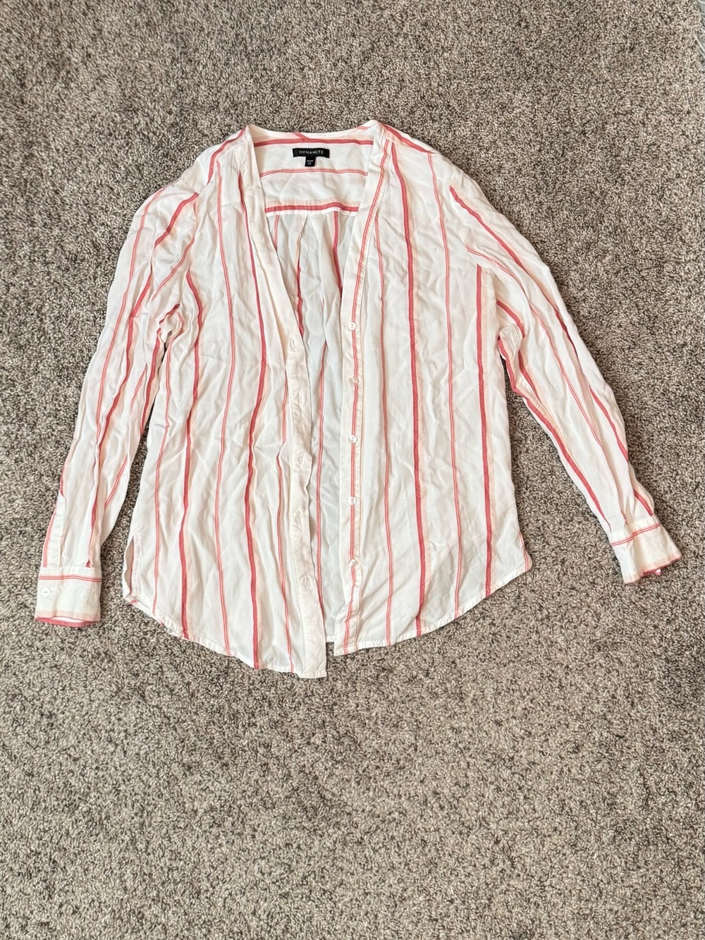 Dynamite Striped Long Sleeve Button Down Blouse Top White Pink XS